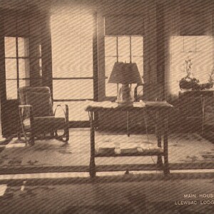 Vintage Linen Postcard Main House Sun Parlor Llewsac Lodge Bedford Massachusetts 1940s