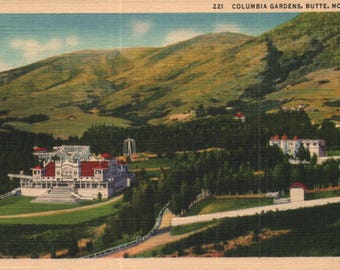 Vintage linnen ansichtkaart Columbia Gardens Butte Montana 1934