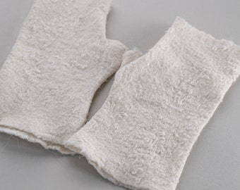 Mitaines en feutre d'alpaga pour femme - Manchettes en laine faites main - Mitaines de mariée blanc cassé - Mitaines sans couture