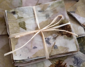 Plant dyed linen squares - 20 - 4x4 fabric scraps for sashiko, boro patchwork, mending, slow stitch, applique, collage, zero waste sewing