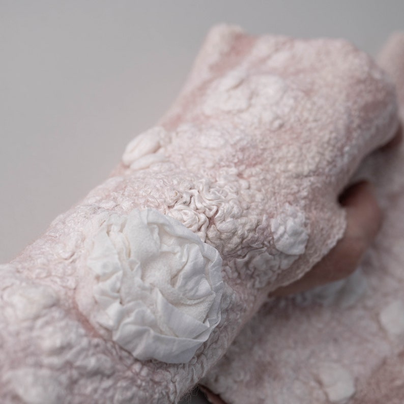 Bridal fingerless gloves Rose pink arm warmers Baby pink wool mittens Seamless mitts