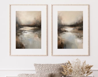 Conjunto de 2 impresiones de pintura al óleo de paisajes vintage: decoración campestre francesa (descarga digital)