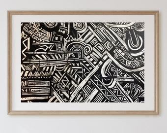 Impresión de arte tribal en blanco y negro: Póster abstracto moderno (descarga instantánea)