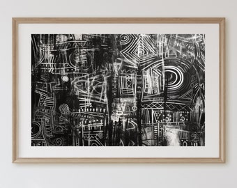 Impresión de arte tribal abstracto: Póster geométrico en blanco y negro (descarga instantánea)
