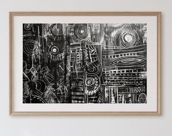Impresión de arte tribal en blanco y negro: Póster abstracto moderno (descarga instantánea)