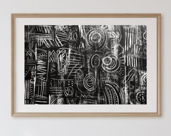 Impresión de arte tribal en blanco y negro: Póster abstracto moderno (descarga instantánea)