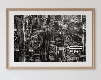 Impresión de arte tribal abstracto en blanco y negro (descarga instantánea)