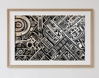 Impresión de arte tribal en blanco y negro: Póster abstracto moderno (descarga instantánea)