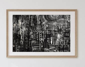 Impresión de arte tribal en blanco y negro: Póster abstracto moderno (descarga instantánea)