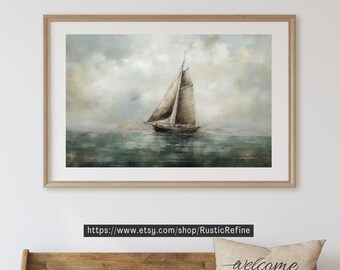 Vintage Sailboat Seascape Print: Moody Coastal Art (Digital Download)