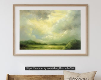 Muted Green Landscape Print: Soft Tonal Country Field (Digital Download)