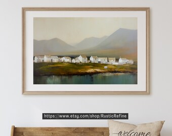 Moody Seascape Painting: Vintage Coastal Village Art (Digital Download)
