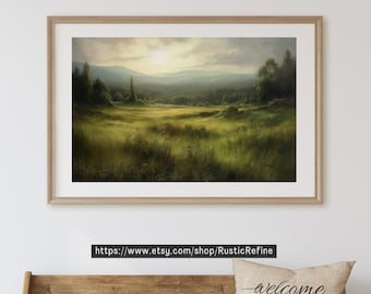 Muted Green Landscape Print: French Country Field Art (Digital Download)