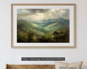 Muted Green Landscape Print: Abstract Country Field Painting (Digital Download)
