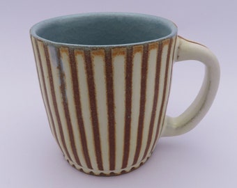 White Striped Ceramic Mug with Sky Blue Interior