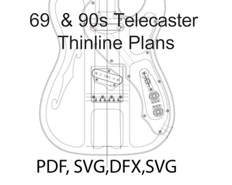 Guitarra eléctrica Telecaster thinline PLANOS para hacer esta guitarra - descarga digital en formatos pdf, ai, dfx y svg