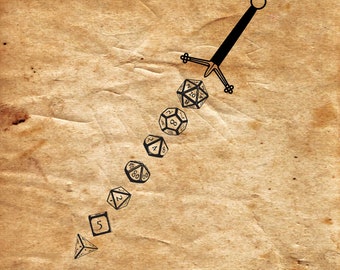 RPG Dice espada SVG, D20, Polyhedral Dice Clip Art, juegos rpg, Juego de rol svg, Dados, Cricut, Silueta y archivos de corte láser