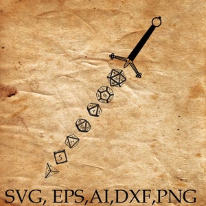 RPG Würfelschwert SVG, D20, Polyhedral Dice Clip Art, RPG-Spiele, Rollenspiel svg, Dice, Cricut, Silhouette und Laser Cut Dateien