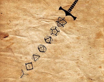 RPG Dice espada SVG, D20, Polyhedral Dice Clip Art, juegos rpg, Juego de rol svg, Dados, Cricut y Silhouette Cut Files archivo láser