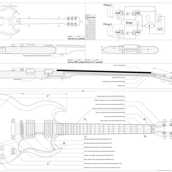 Gibson SG electric guitar PLANS to make this guitar - digital download in png, ai, dfx and svg formats