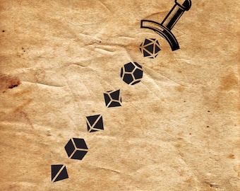 RPG Dice espada SVG, D20, Polyhedral Dice Clip Art, juegos rpg, Juego de rol svg, Dados, Cricut, Silueta y archivos de corte láser