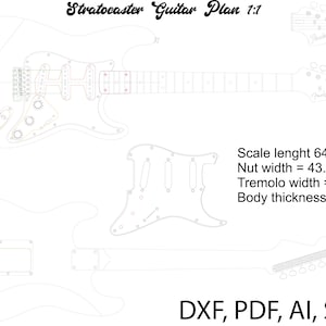 Stratocaster electric guitar PLANS to make this guitar - digital download in pdf, ai, dfx and svg formats