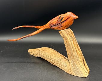 Scissor Tail Fly Catcher, Bristlecone Pine  Sculpture; Authentic Cherokee Made