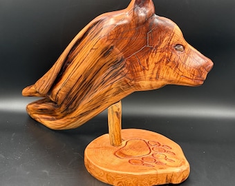 Bear Wood Sculpture, Quartz, Turquoise; Authentic Native American Made