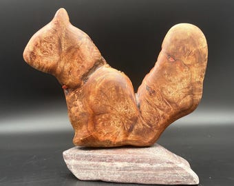 Mango Wood Animal Sculpture w/Red Coral; Authentic Cherokee  Made