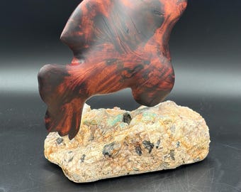 Milo Wood Fish Sculpture on Amazonite Base; Authentic Cherokee Made
