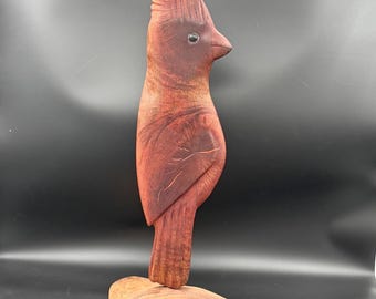 Cardinal Sculpture, Hawaiian Macadamia Wood; Authentic Cherokee Made