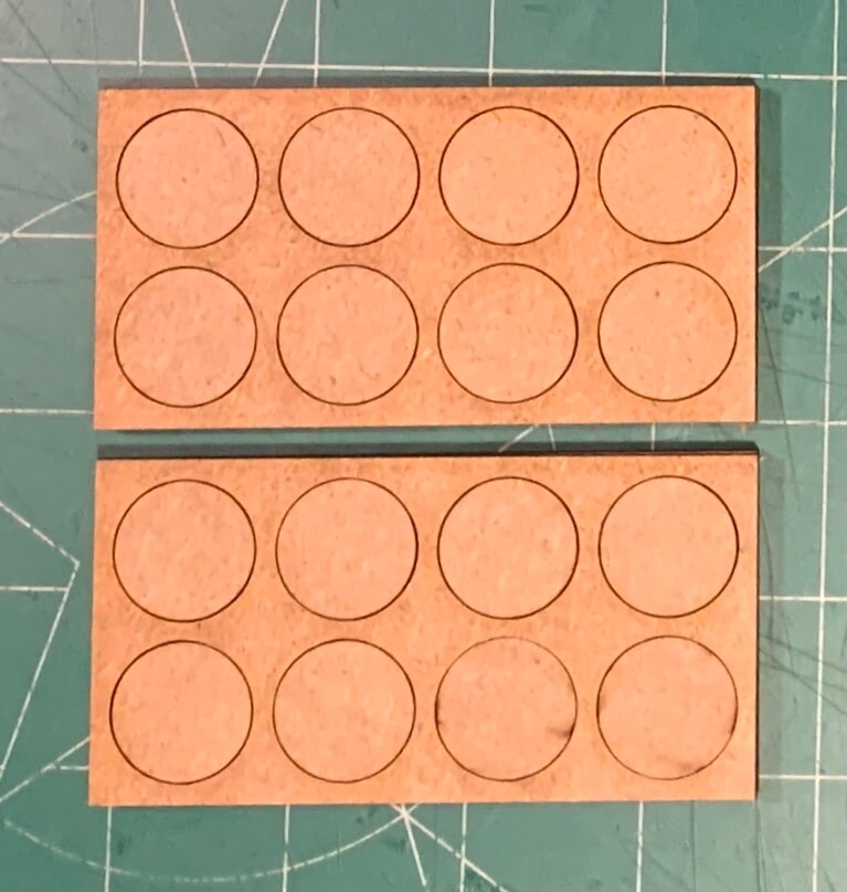 Pair of 25mm Round "Infamy Infamy" Rank & File Tray (8 Figure) 4/4 Linear MDF