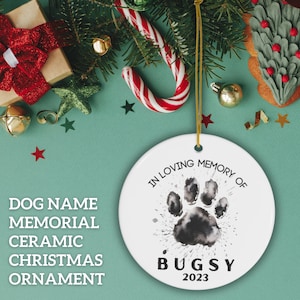 Dog Memorial Ornament, Personalized name Gift, Ceramic Ornament, Memorial Keepsake, Pet Tribute