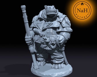 Hargun the Hunter, Keeper of the Marshlands | Hippofolk | Giff Gunfighter | Miniature for Tabletop games like D&D and War Gaming