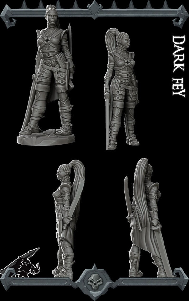 Eilistra Twinblade | Dark Elf |Female Fey Rogue| Miniature for Tabletop games like D&D and War Gaming