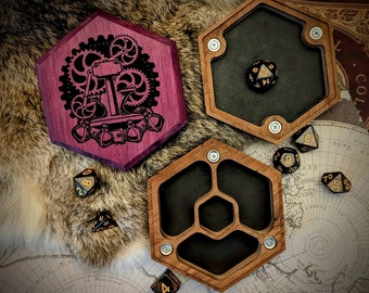 Hardwood Hex Dice Box | Handcrafted Hardwood and Leather Dice Box and Rolling Tray for Tabletop games like Dungeons and Dragon | D&D