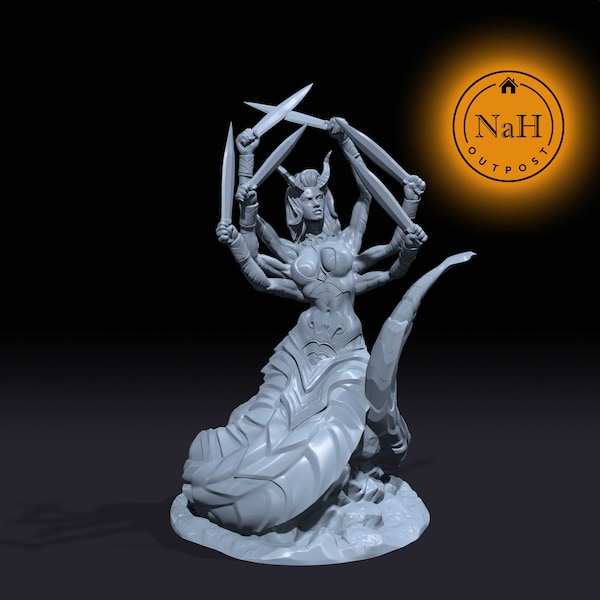 Slithersteel, the Six-Armed Serpent | Marilith | Slithering Demoness Miniature for Tabletop games like D&D and War Gaming