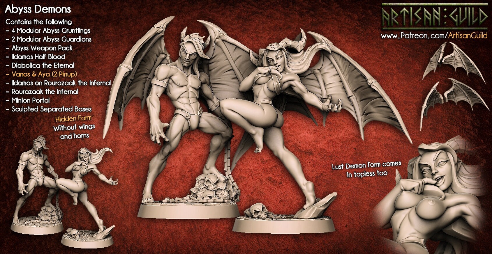 Aya Succubus Lust Demon Abyss Pin Up Miniature Wargaming D&D Resin 3D P...