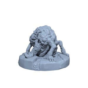 May include: A light gray, 3D-printed miniature of a fantasy creature. The creature has a bulbous body, multiple limbs, and a detailed, textured surface. It is posed on a circular base, suitable for tabletop gaming or display.