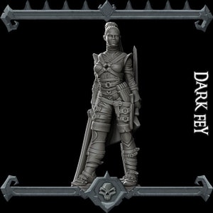 Eilistra Twinblade | Dark Elf |Female Fey Rogue| Miniature for Tabletop games like D&D and War Gaming