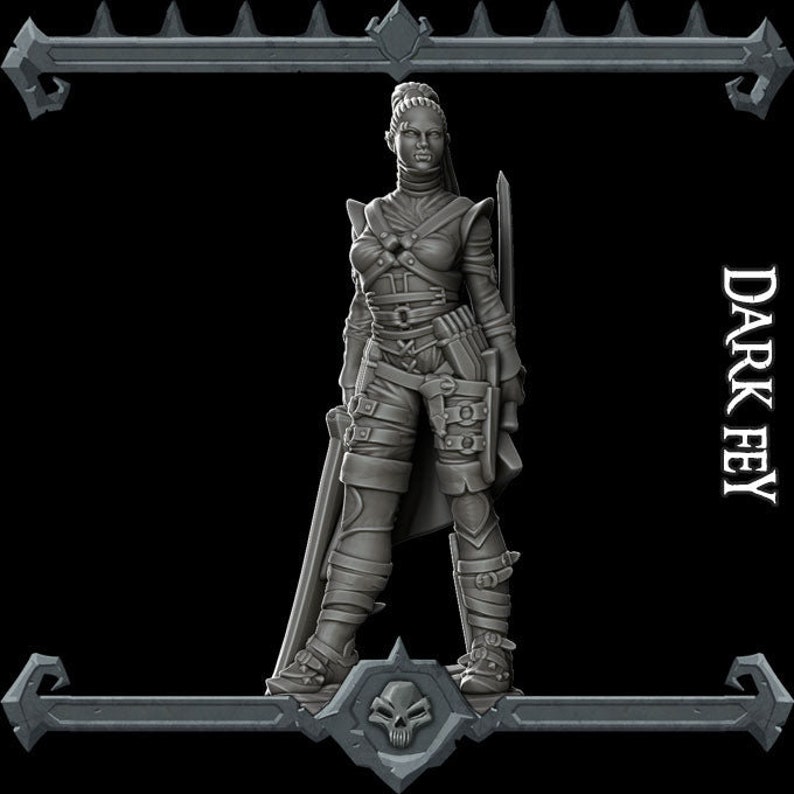 Eilistra Twinblade | Dark Elf |Female Fey Rogue| Miniature for Tabletop games like D&D and War Gaming