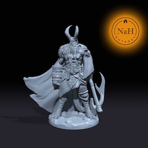 Drakon, The Axe of Infernos | Tiefling Barbarian | Half Devil Fighter miniature for Tabletop games like D&D and War Gaming| Created by