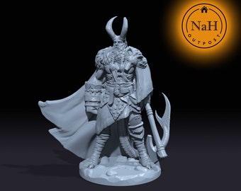 Drakon, The Axe of Infernos | Tiefling Barbarian | Half Devil Fighter miniature for Tabletop games like D&D and War Gaming| Created by