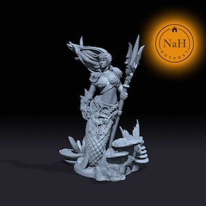 Coraline, Fury of the Abyss | Merfolk | Mermaid Warrior Princess Miniature for Tabletop games like D&D and War Gaming