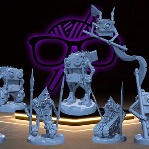 Iron Automata | Mechadrones | Modrons | Draft miniature for Tabletop games like D&D and War Gaming | Monodrone Duodrone Tridrone Quadrone
