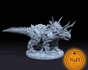 Clockwork Triceratops | Battlebuilt Dinosaur Miniature for Tabletop games like D&D and War Gaming