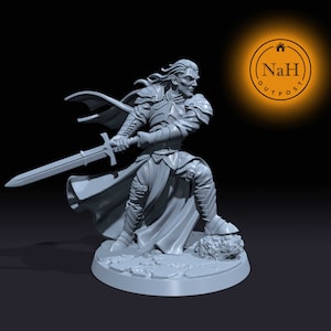 Levariel Silverblade | Elf Knight | Barbarian | Fighter miniature for Tabletop games like D&D and War Gaming| Dungeons and Dragons Mini | RN