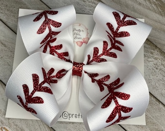 Baseball hair bow, baseball, hair bows, sports