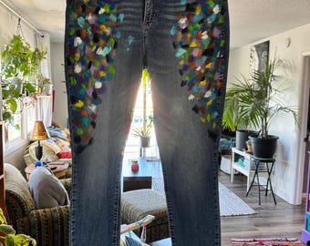 Hand Painted Levi Strauss Skinny Jeans – Abstract Art Statement Denim (Size 16L)