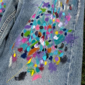 Hand-Painted Denim Jeans: Distressed Festival Clothing (34x32)